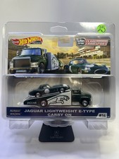 HOT WHEELS PREMIUM TEAM TRANSPORT #14 JAGUAR E-TYPE LIGHTWEIGHT + CARRY ON- 1/64