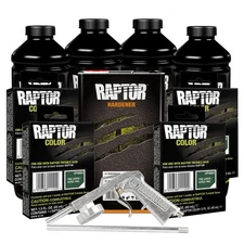 U-POL 821 + 4864 Pine Green 4L Raptor Spray-On Truck Bed Liner Kit w/ Gun