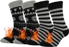 Thermal Socks Men - Winter Warm 7-11 2 Pairs - Striped Black Christmas Black