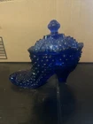 Fenton Glass Cobalt Blue Shoe Candy Dish