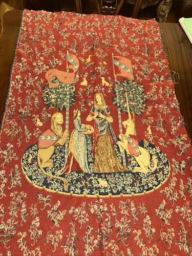 Vintage Tapestry The Lady & The Unicorn 26.5”x 46” Medieval Unfinished & Unframe