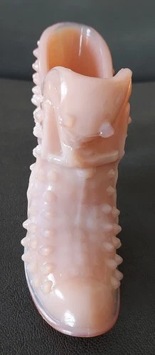 Fenton~Peach/Pink~Hobnail~Cat Head~Milk Glass Shoe/Slipper~HTF Color