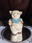 Vintage 1940's Shawnee Pottery Smiley Pig Cookie Jar Blue Scarf Made In USA