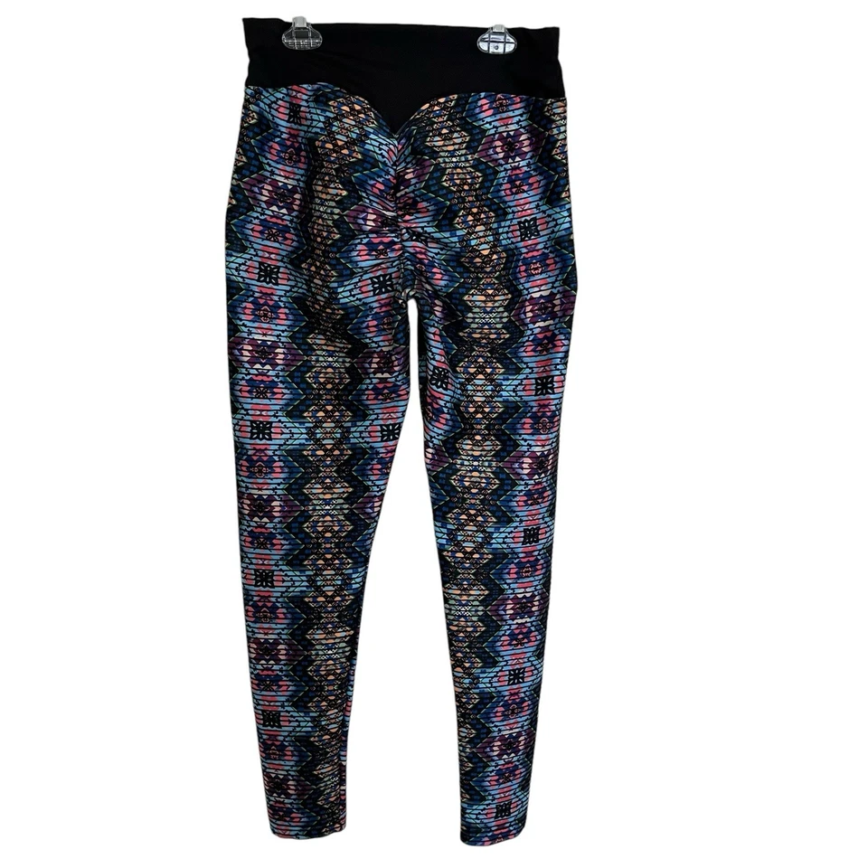 Leggings grandes con estampado azteca azul rosa crujiente botín levantamiento  Foto 4 de 4