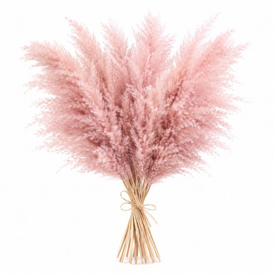 15 Stems Pink Pampas Grass 21'' Dried Flowers Boho Home Wedding Decor