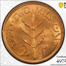 1927 Palestine 2 Mil Mils PCGS MS65RD