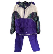 Vtg Head Track Suit Windbreaker  Pants Set Purple Abstract Womens Sz Large Read