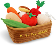 My First Vegetable Basket - 7 Pcs Plush Interactive Pretend Play Food Playset -