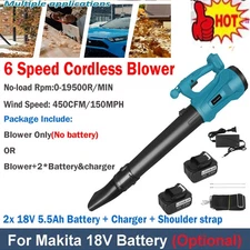 6 Speed Cordless Leaf Blower Garden 450CFM Power tool For Makita 18V Battery NEW