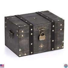 Vintage Wooden Treasure Chest with Lock, Decorative Keepsake Box for Kids
