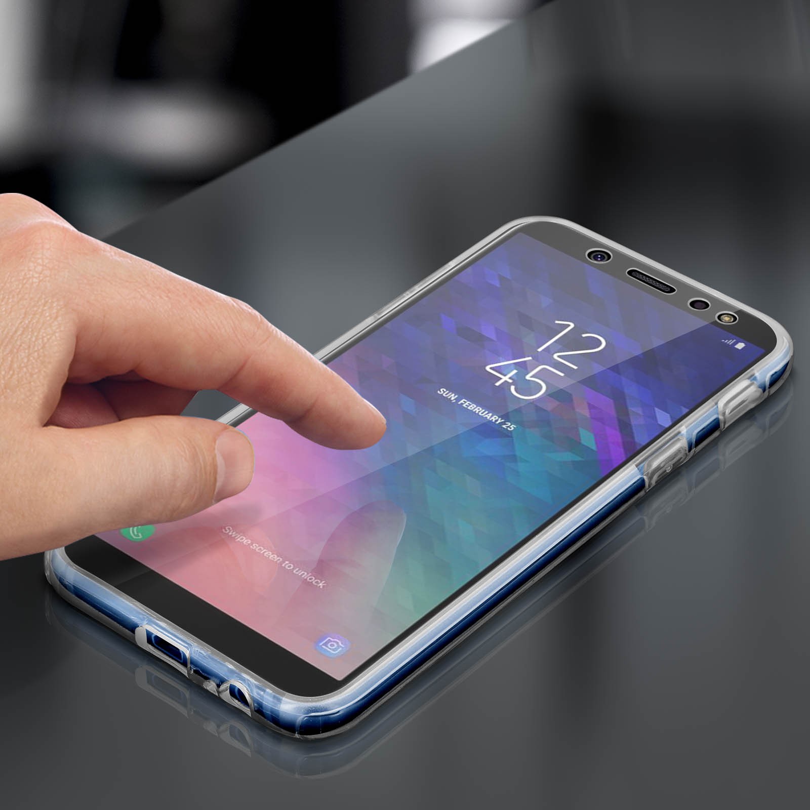 Housse intégrale Galaxy A6 transparente en polycarbonate haut de gamme