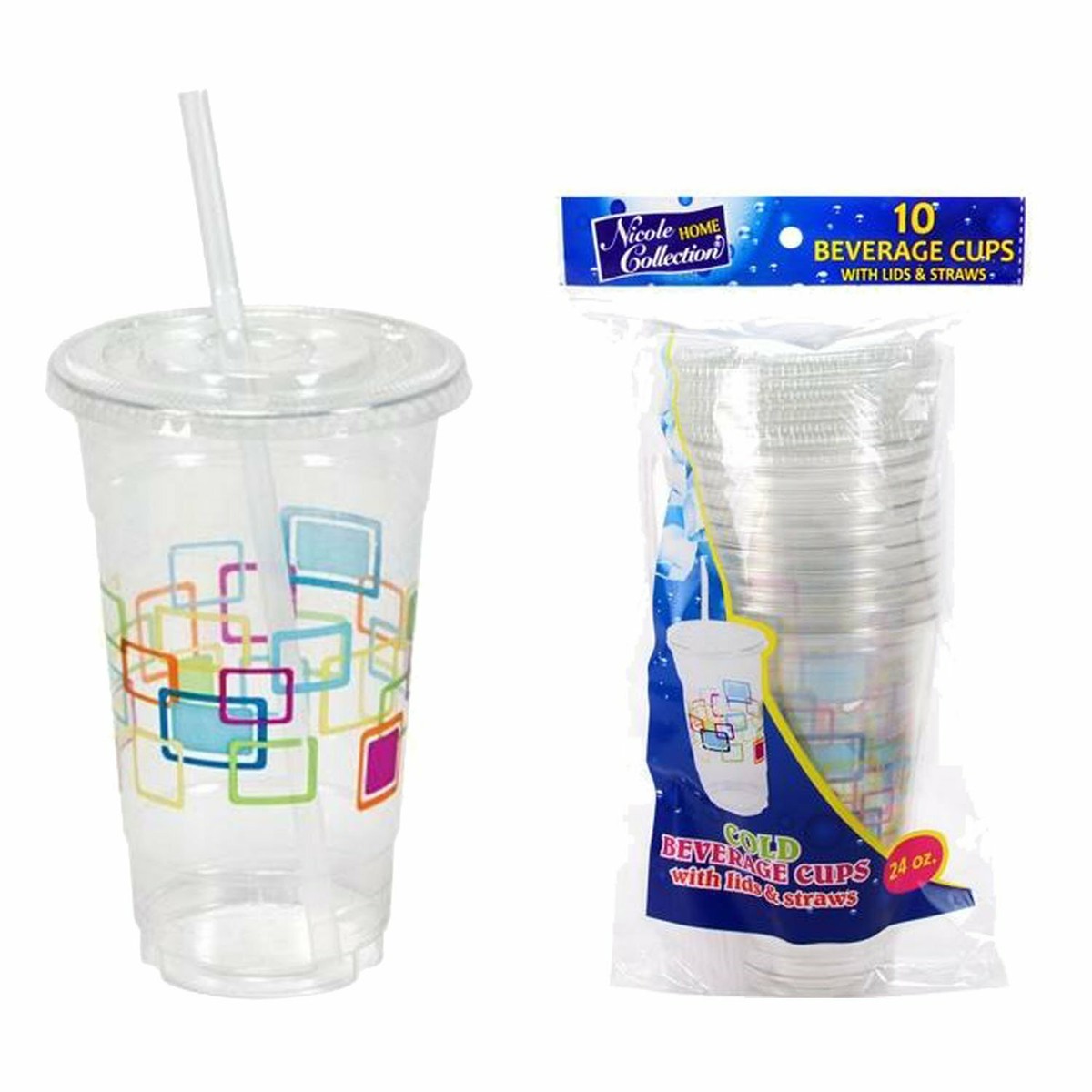 Reusable & Disposable 24 oz Multi Color Plastic Cups With Lids & Straws 10  Count | eBay