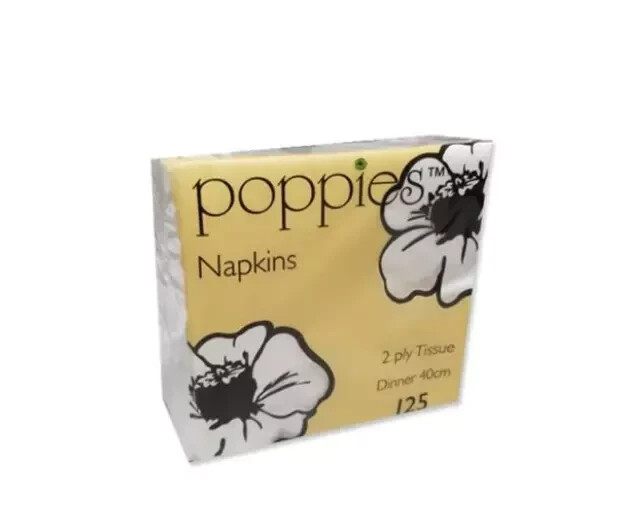 POPPIES GREY DINNER NAPKINS 2PLY 4 FOLD 40x40CM BOX OF 2000 FREE DELIVERY