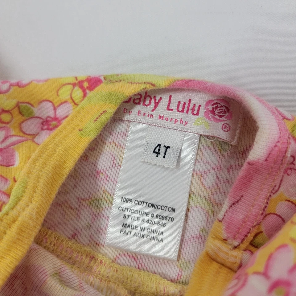 Baby Lulu Girl's Short Sleeve Dress Pink Orange Floral Size 4 Butterfly Accent - Image 2 of 4