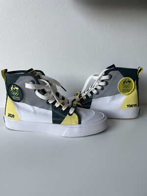 Official Australia Olympic Volleys Canvas Casual Shoes - White/Green/Yellow -US7
