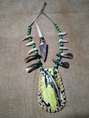 agate knife dagger with deer antler handle and leather pouch necklace 