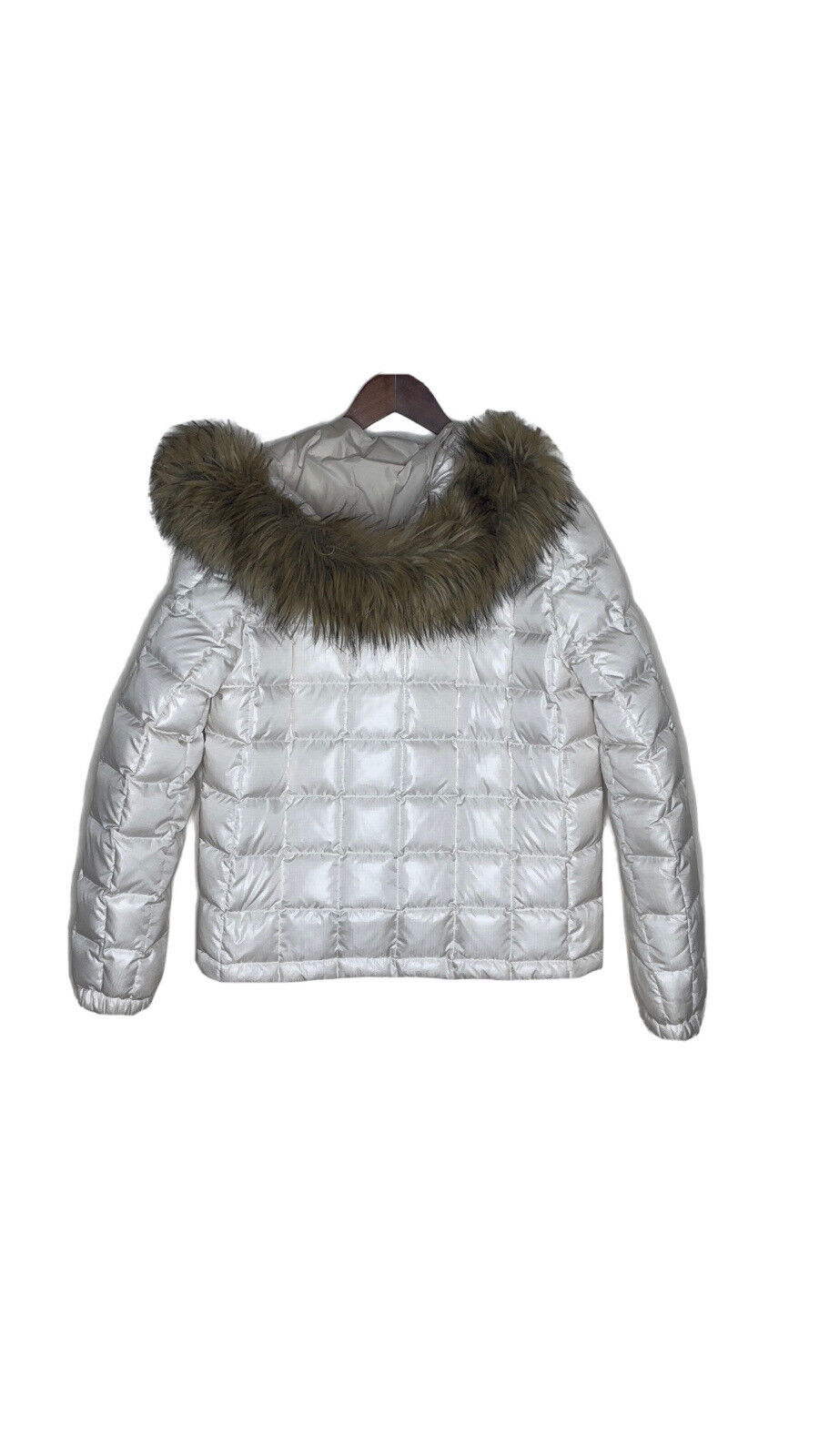 J crew short quilted puffer jacket faux fur hood … - image 2