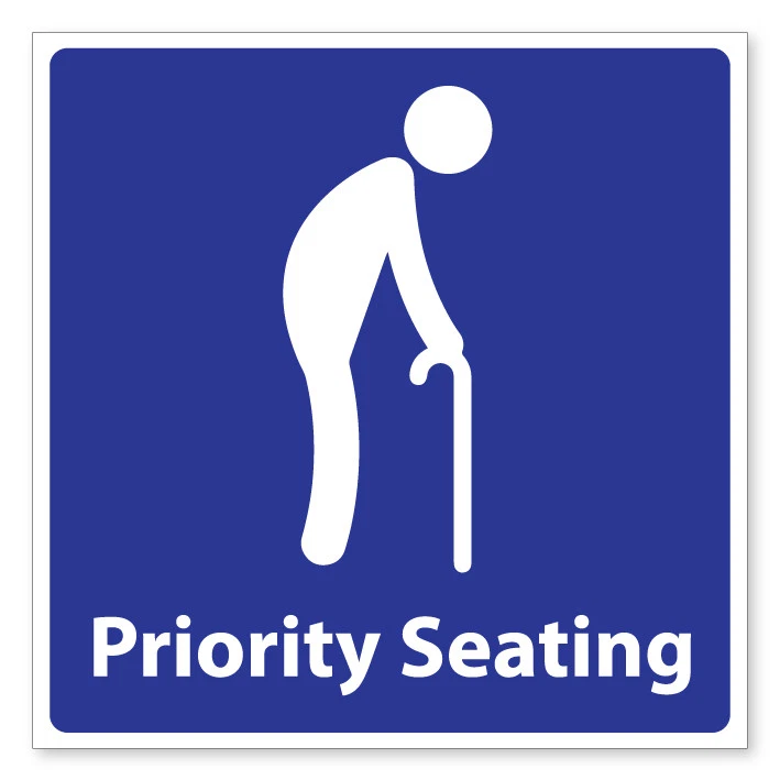 STICKERSHOP103 PRIORITY SEATING ELDERLY SELF ADHESIVE STICKERS SAFETY SIGNS