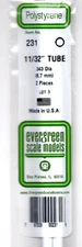 Evergreen 231 Styrene Tube .344" .87cm Diameter pkg(2)