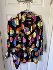 Rare Vintage Judith Michaels Open Front Black Vibrant Color Top USA Made Large