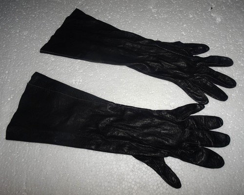 Vintage Kidskin Kid Leather Size 7 Black Opera Gloves 14" Long Made In France - Picture 3 of 7