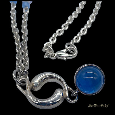 Blue Ball / Silver Pendant Necklace 17'' Unmarked Ying Yang