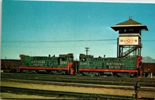 Postcard Southern Pacific Train Engines Sante Fe Tower Los Angeles California CA