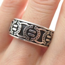 925 Sterling Silver Vintage Greek Circle Link Oxidized Band Ring Size 11.25
