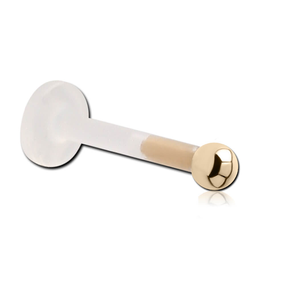 Micro labret Biosafe et or 14 carats avec bille précieuse de 2mm