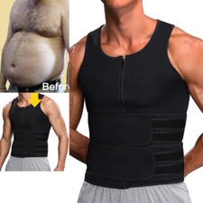 Men Neoprene Sauna Zipper Waist Trainer Vest Tank Top Workout with Double Belts