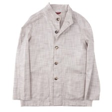 Isaia Napoli Brown-Cream Wool-Silk-Cotton Button-Front Jacket M Eu 50 NWT