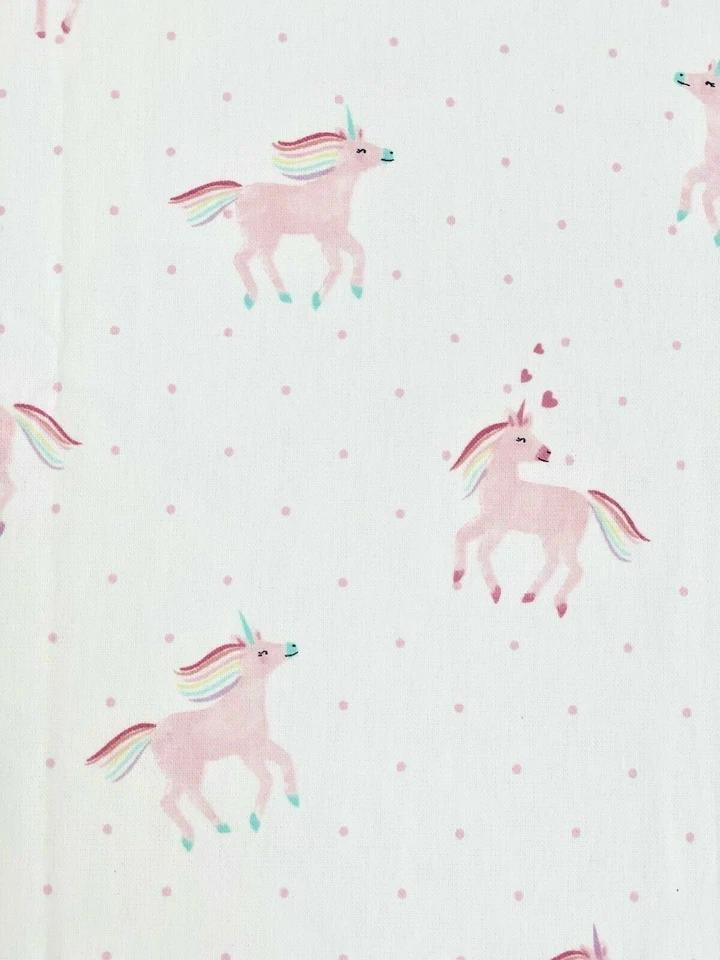 NEW Pottery barn kids Organic Flannel Rainbow Unicorn TWIN Sheet set Pink Horse  - Image 3 of 4