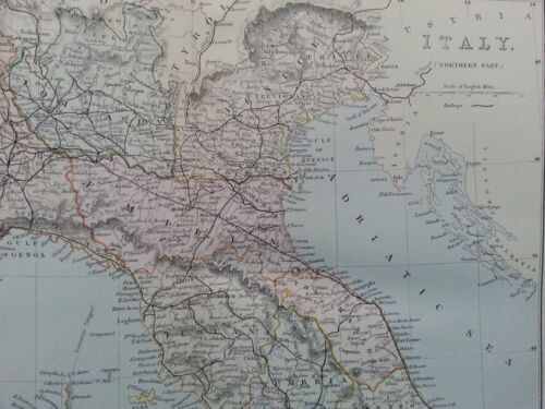 Antique Map – Northern Italy C1870s Fold-Out Atlas Lithograph Victorian Print - Picture 2 of 4