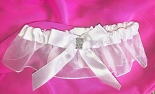 Crystal Rhinestone White Bridal Garter Satin Chiffon Stretch Wedding Belt