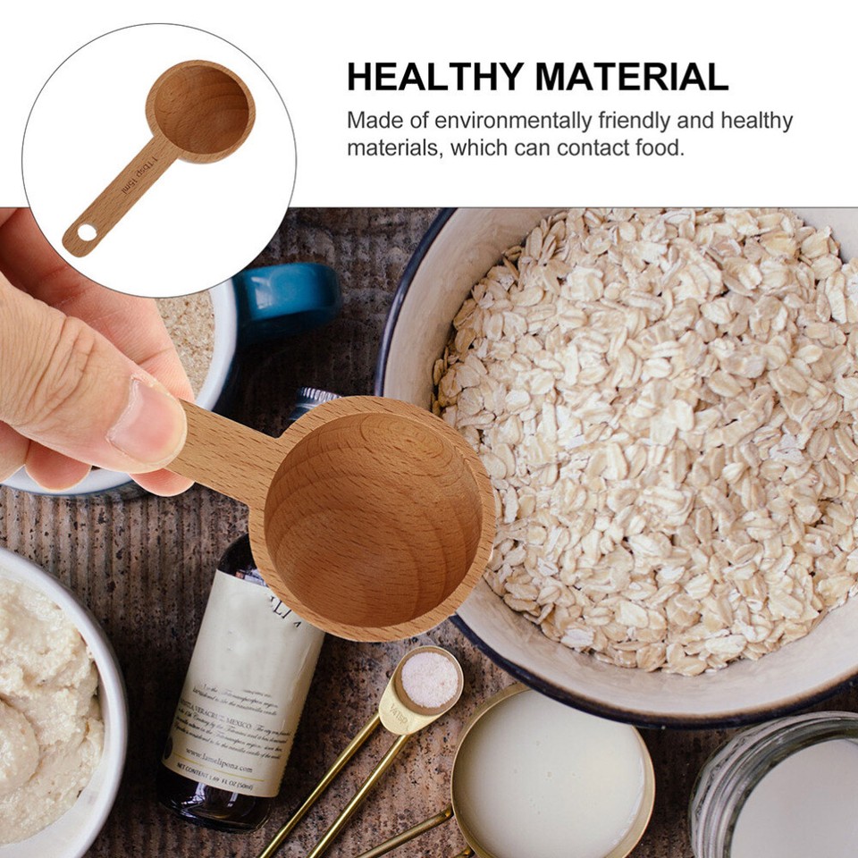 2 Pcs Wooden Spoon Measuring Teaspoon Baking Coffee Tablespoon Scoop