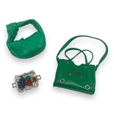 Mini Brands Fashion Green Hobo Style Purse Tote Silver Silver Tone Food Platter
