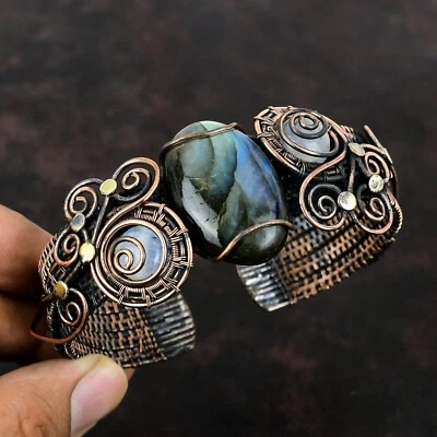 Women Day Sale Labradorite Copper Valentine Gift Wire Wrapped Adjustable Cuff - Image 1 of 4