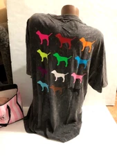 Victoria's Secret Pink Logo Dog Oversized T-Shirt One Size Distressed Gray NWT