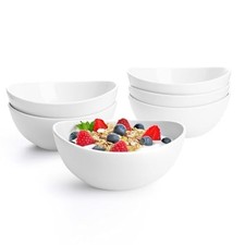 Set of 6 Porcelain Bowls, 18 oz Medium White for Cereal Soup Salad