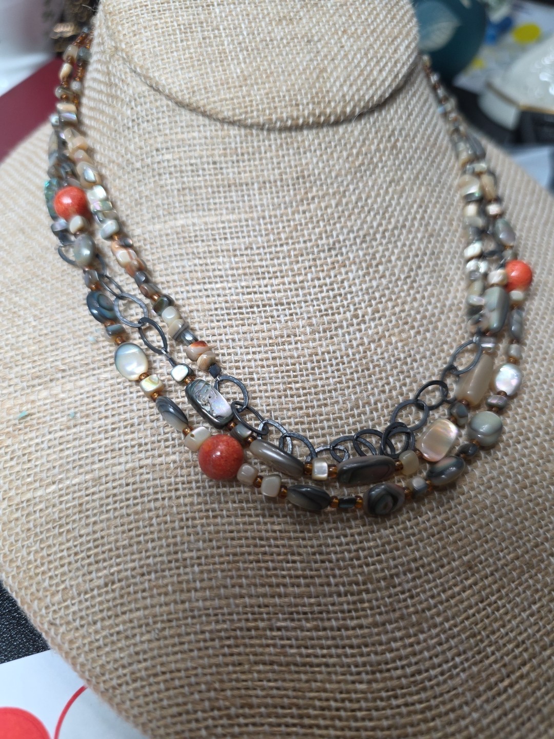 SILPADA Sterling Silver Sponge Coral & Shell 3 Strand Necklace Fiesta Fun