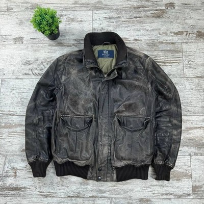 BOGGI Milano Leather Bomber Aviator Biker Moto Style Brown Jacket Size 50