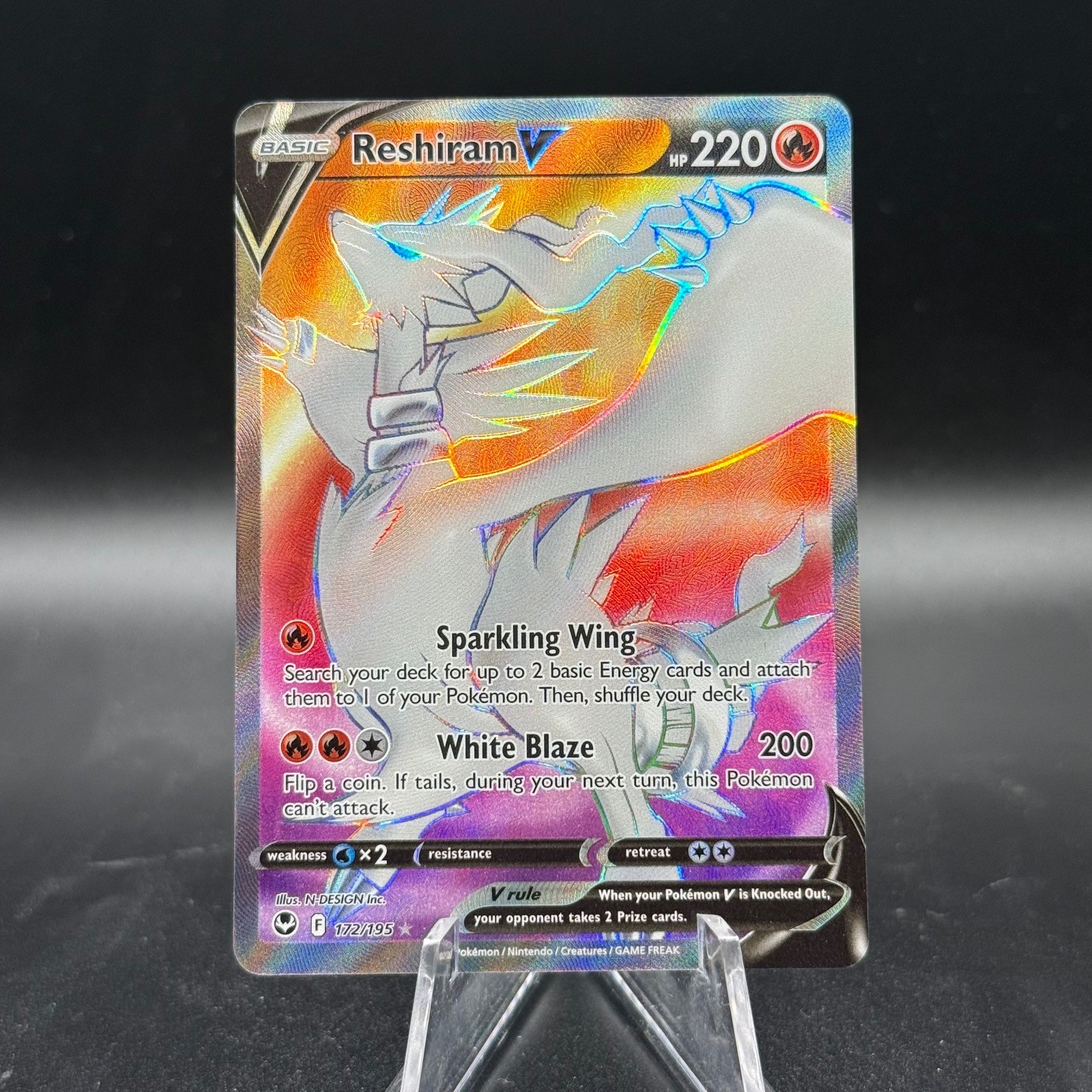 Reshiram V 172/195 Ultra Rare Silver Tempest Pokemon Holo Near Mint