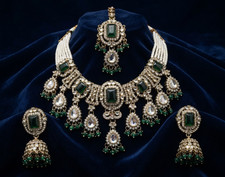 Indian Bollywood Gold Plated Kundan Choker Bridal Necklace Earrings Jewelry Set