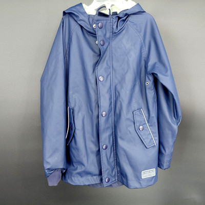 Alive Rain Coat Jacket Kid Child 7-8 Blue Hood Zip Snap Lined Adventure Slicker
