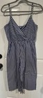 Everly Blue/White Striped Sleeveless V-Neck Jumpsuit Bow Accent Size S — photo 1