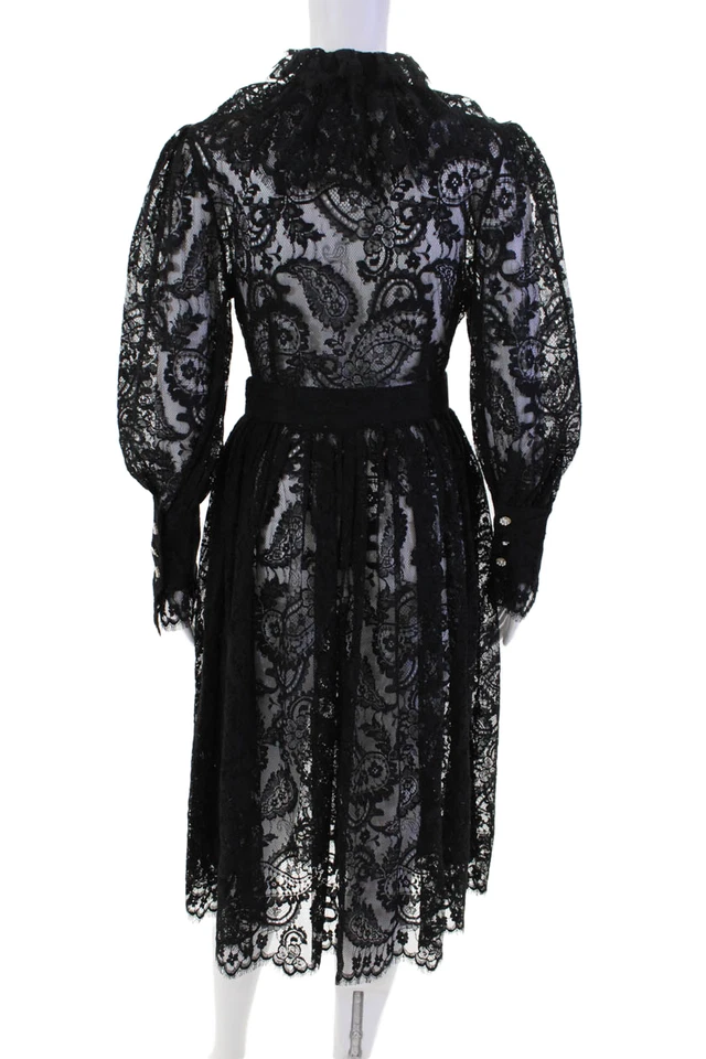 Zimmermann Womens Lace Button Down Belted A Line Dress Black Size Large - Image 3 of 3