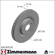 2x Zimmermann 400.3612.20 Bremsscheibe für MERCEDES BENZ M KLASSE W163
