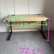 Computer Desk, Light Wood Top, Black Metal Frame, Freestanding, 120x60x72cm