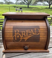 Vintage MCM Wood Roll Top Bread Box  BREAD  L...