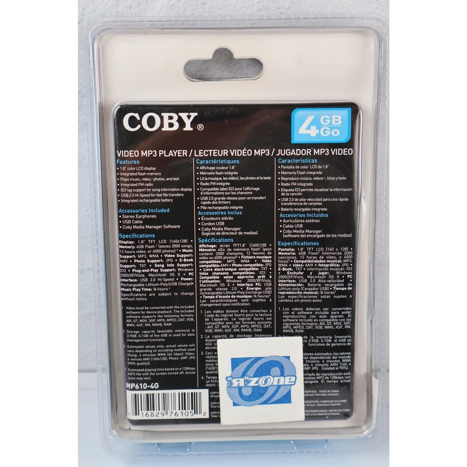 COBY MP620-4G 4GB Go Video MP3 Player 1.8 LCD Screen New Sealed Black - Image 2 of 2